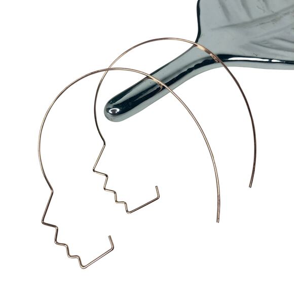 Rose Gold Side Face Wire Earrings - Picture 3 of 4